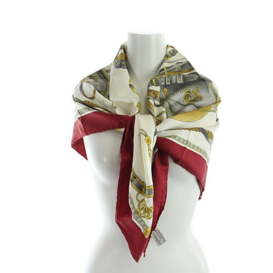 Gucci Large Scarf Shawl Silk Logo Chain All Over Pattern Multicolor