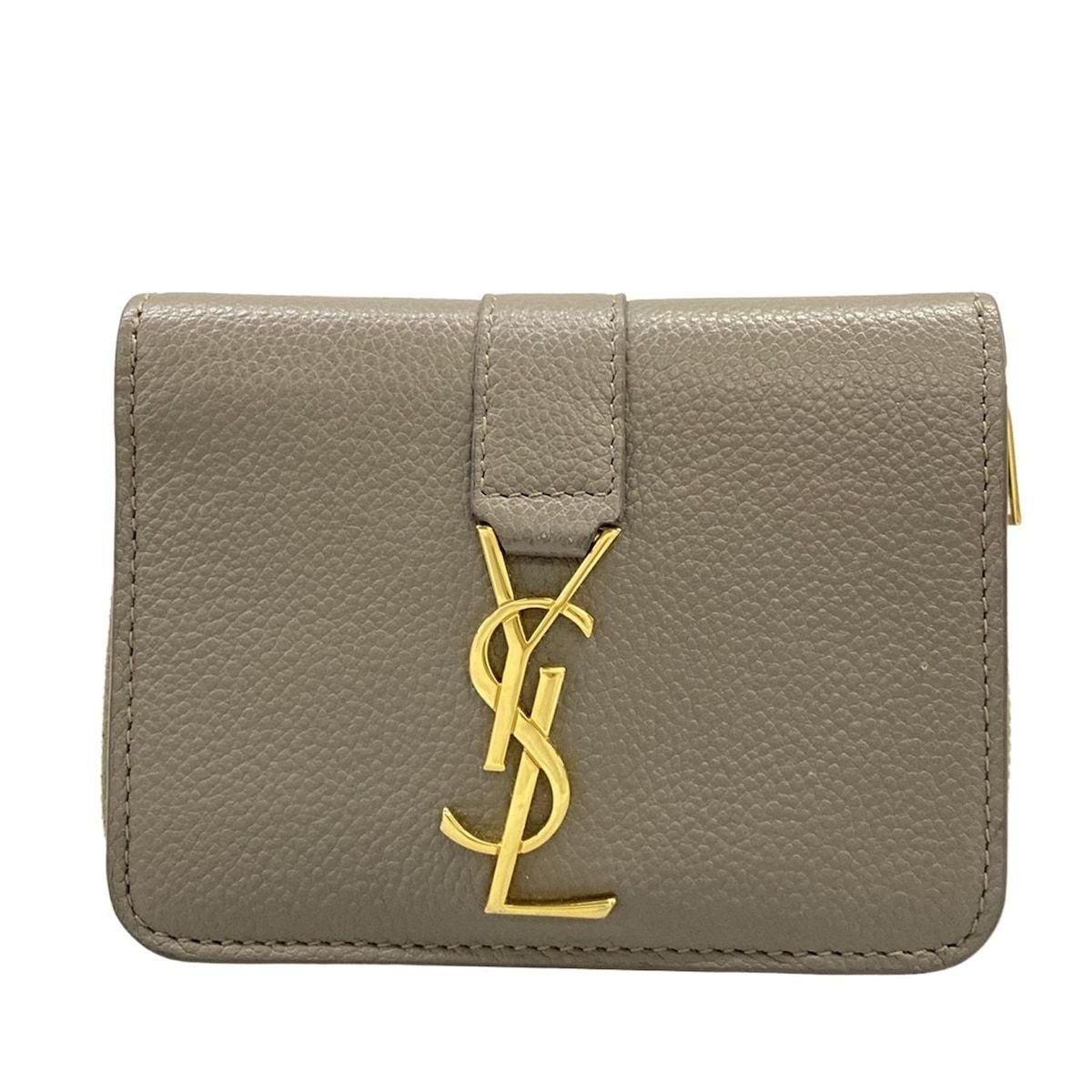 Saint Laurent Paris Bifold Wallet Tiny Gray Zip Around Leather
