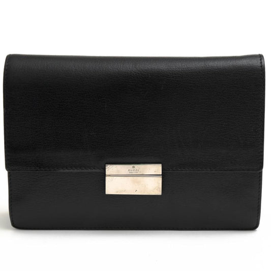 Gucci Bag Second Clutch Men Leather Black 03137 1669 Flap