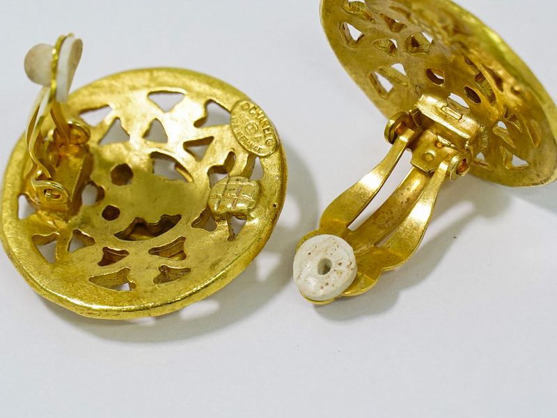 Authentic Chanel Coco Mark Earrings GP Gold Plated Coco Mark Accessories