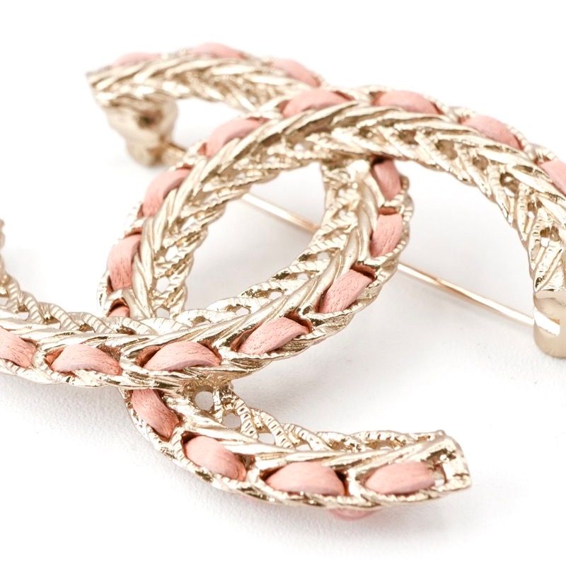 Chanel Brooch Corsage Gold Pink Here Mark Chain