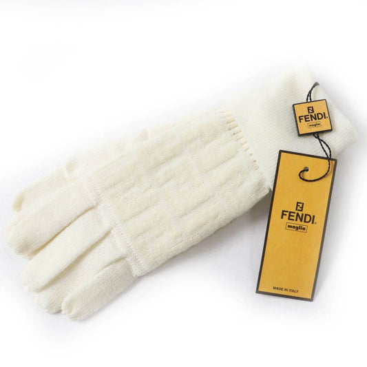 Fendi 00018401 Wool Zucca Pattern Knit Gloves/ Gloves Ivory 42 Made In Italy
