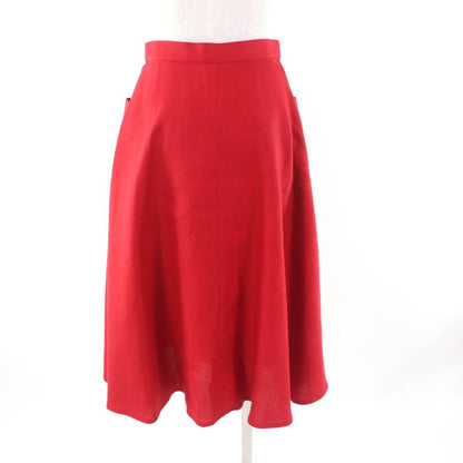 Hermes 100% Linen Front Button Flared Skirt With Caleche Embroidery Red 38 Made