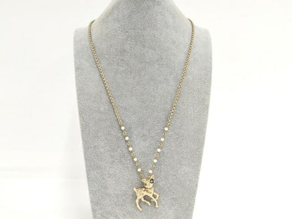 Chanel Necklace Bambi Rhinestone Faux Pearl Gold Plated
