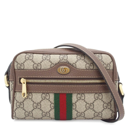 Gucci Mini Bag Beige Brown GG Supreme Canvas Leather Pattern Ophidia Sherry Line