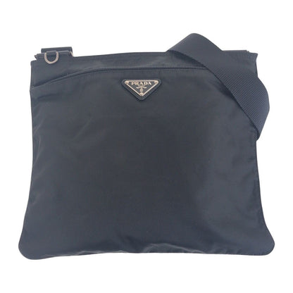 Prada Tessuto Black Silver Nylon Shoulder Bag