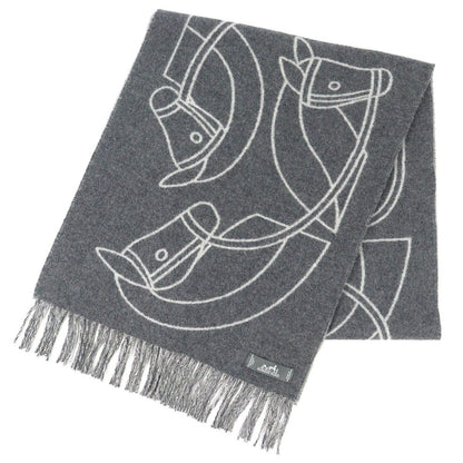 Hermes Entrelac Equestre Scarf Cashmere Horse Fringe Bicolor Gray