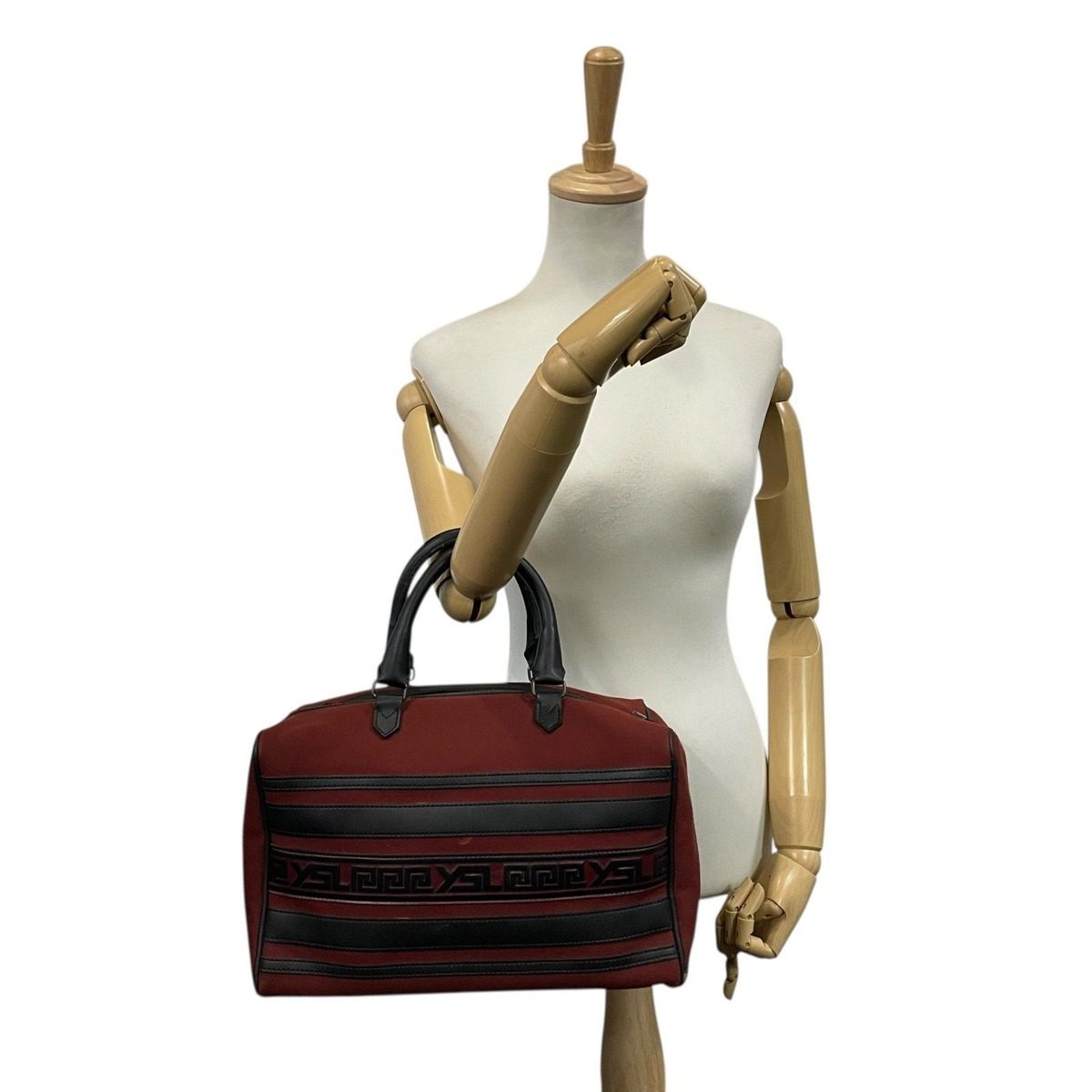 Saint Laurent Yves YSL Handbag Mini Boston Canvas Leather Brown Black Gold — view 4