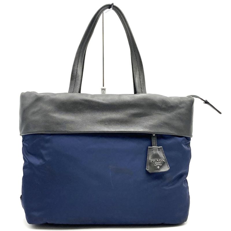 Prada 1bg047 Tote Bag Navy Blue Nylon/leather Ladies Men's Branded High Brand