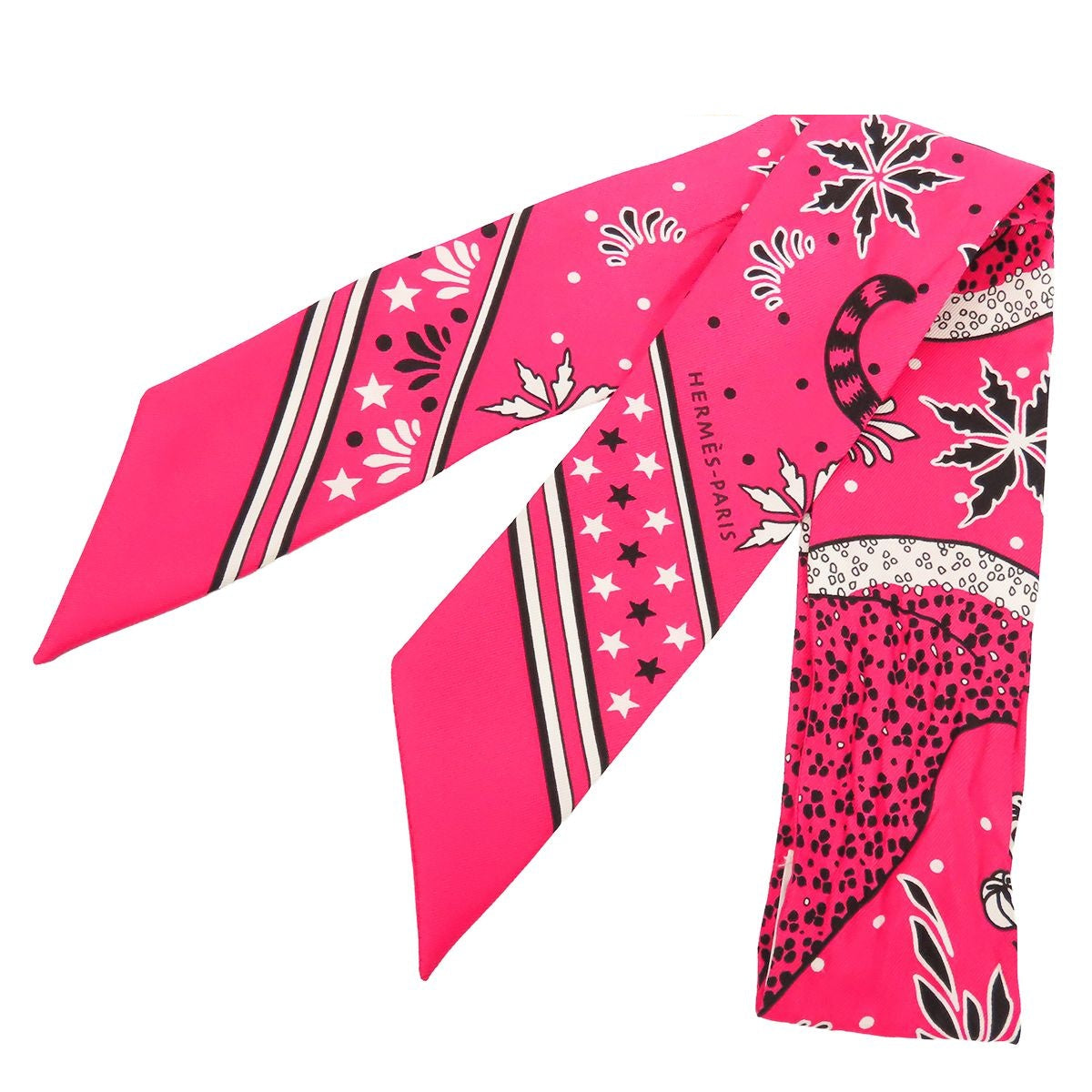 Hermes Twilly Pink Silk Leopard Bandana Scarf