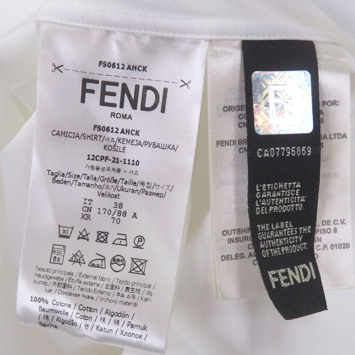 Fendi Cotton Logo Embroidery Long Sleeve Cutter Shirt White — view 7