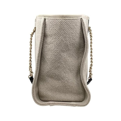 Chanel Tote Bag Deauville MM A67001 Canvas Chain Logo Beige Black Gold Hardware