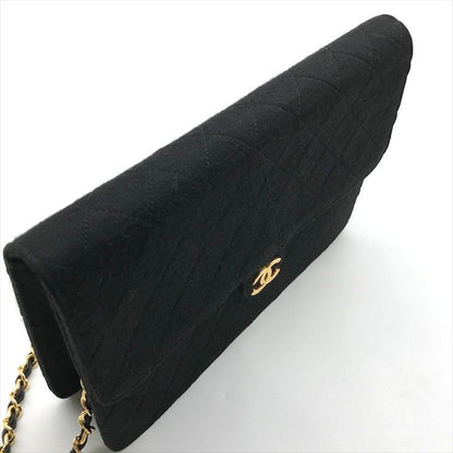 Chanel CC Logo Cotton Jersey Quilted Chain Shoulder Bag Black