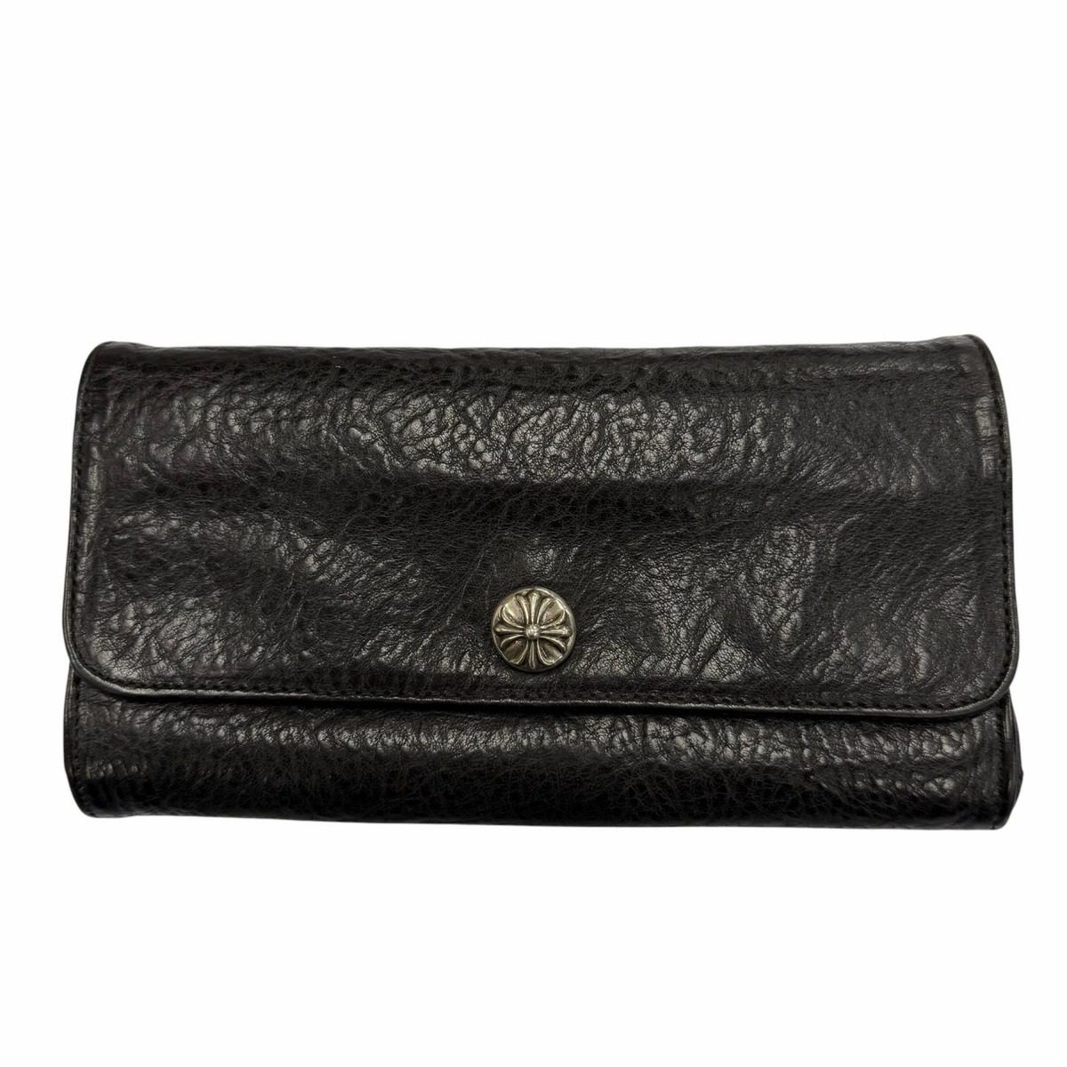 Chrome Hearts Judy Leather Cross Button Scroll Label Wallet Black Silver