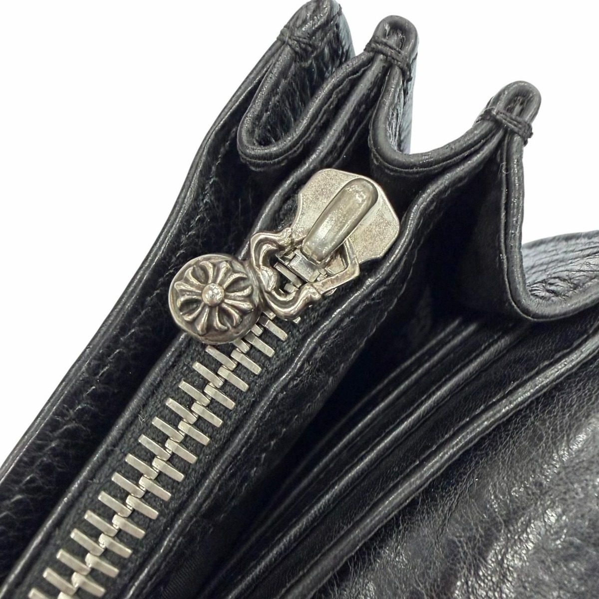 Chrome Hearts Judy Leather Cross Button Scroll Label Wallet Black Silver — view 6