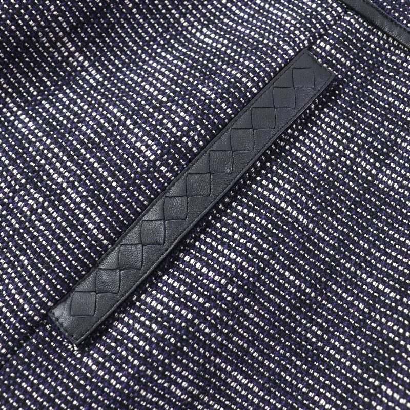 Bottega Veneta Intrecciato Leather Use Summer Tweed Skirt Tight Skirt Navy