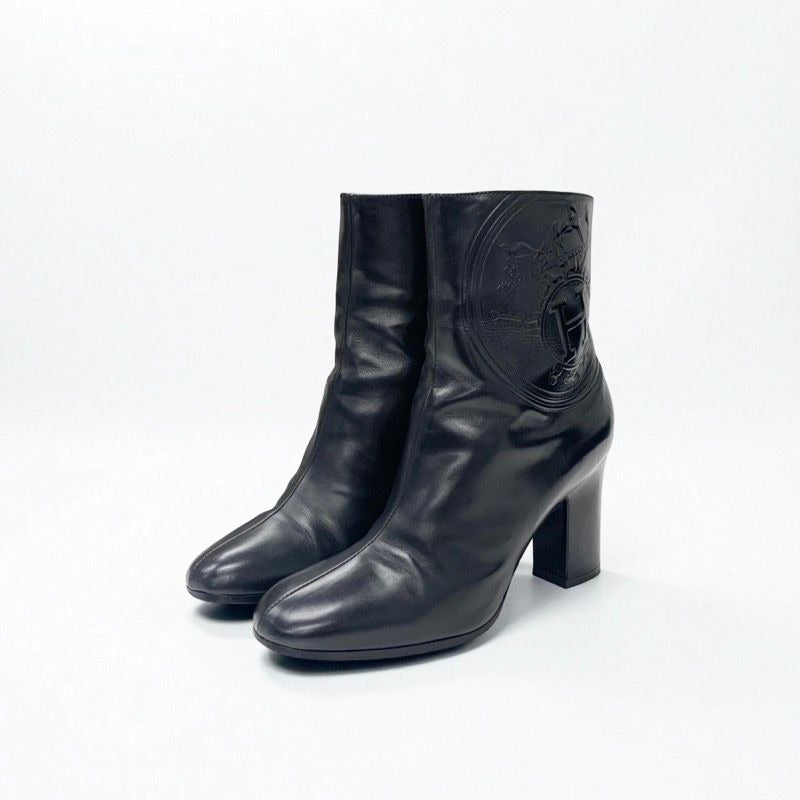 Hermes Short Boots Shoes Leather Black Exlibris