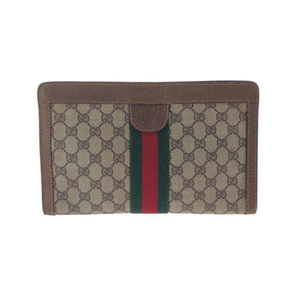 Gucci Vintage Sherry Line Brown Beige GG Supreme Canvas Clutch Bag Second