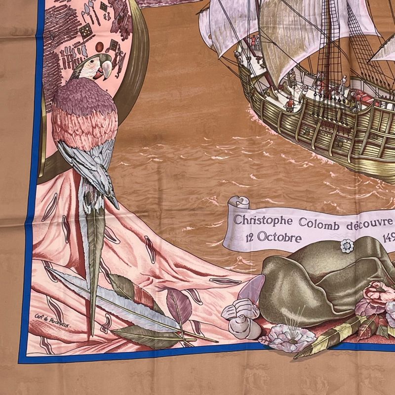 Hermes Scarf Carre 90 Silk Christophe Colomb Decouvre 1 Amerique 12 Octobre