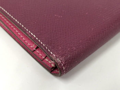 Hermes Bearn Souffle Foldable Long Wallet Leather Purple Silver Hardware □P