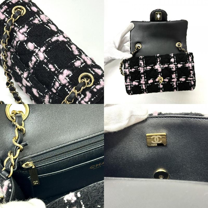 Chanel Shoulder Bag Mini Matelasse Mini Tweed Black