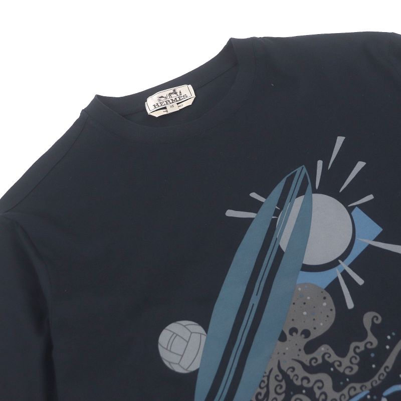 Hermes 23SS Poulp Watch 100% Cotton Crew Neck Cut And Sleeve T-shirt Navy XS