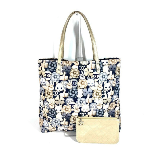 Chanel Shoulder Bag Cat Choupette Camellia Cat Leather / Nylon Blue