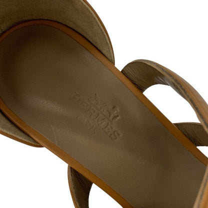 Hermes Brisbane Sandals Shoes Leather Brown Chaine D'ancre Wedge Sole Strap