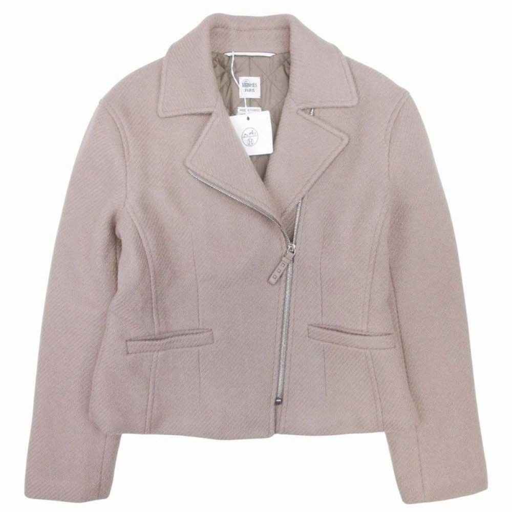 Hermes Cashmere 100% Double Riders Jacket Coat Medle 38 Beige
