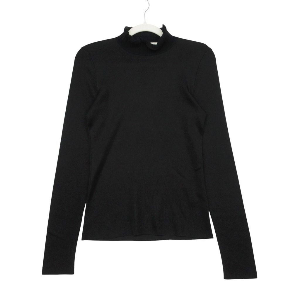 Hermes Silk Knit Sweater High Neck Long Sleeve Mesh Top 36 S Black