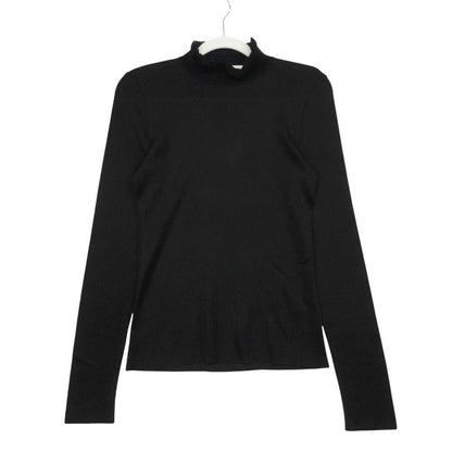 Hermes Silk Knit Sweater High Neck Long Sleeve Mesh Top 36 S Black