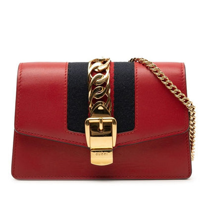 Gucci Sylvie Mini Chain Shoulder Bag Red Multicolor Leather