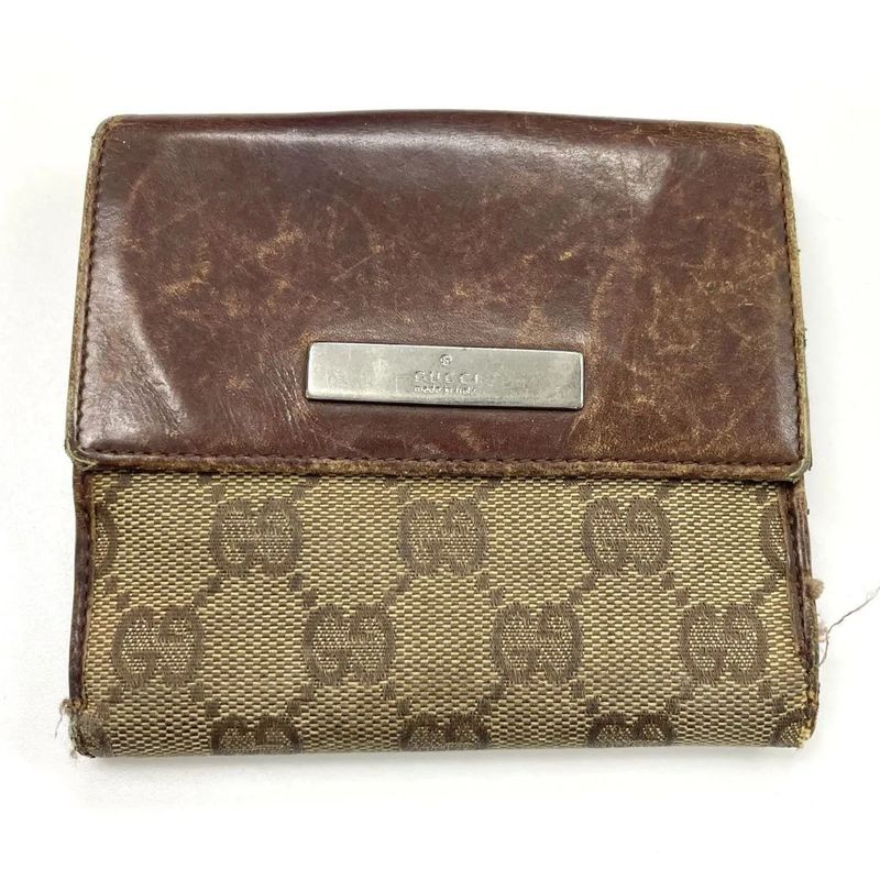 Gucci GG Canvas Leather Compact Wallet Double Fold Wallet Double Hook 05504