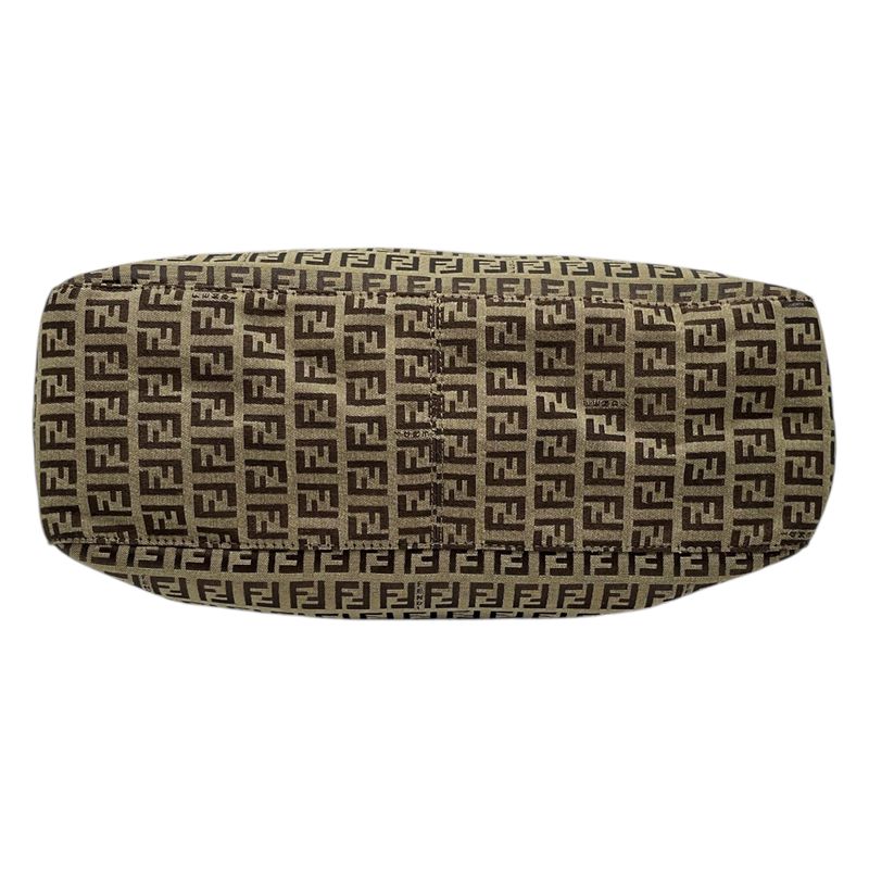 Fendi Tote Bag Canvas Zucca Pattern Leather Brown
