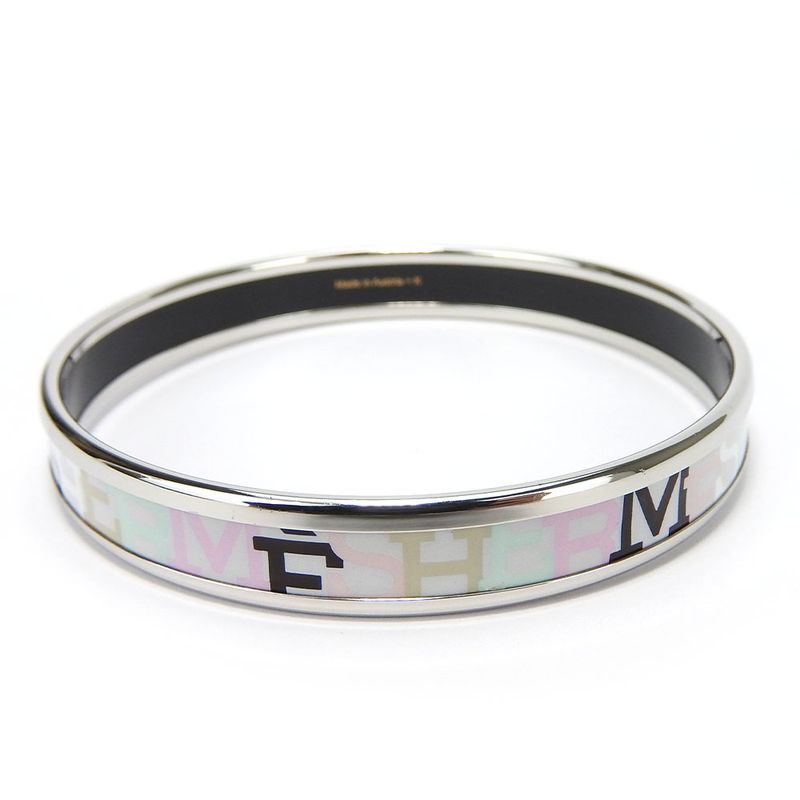 Hermes Bangle Emile PM Enamel Metal Multicolor Light Gray Silver Hardware