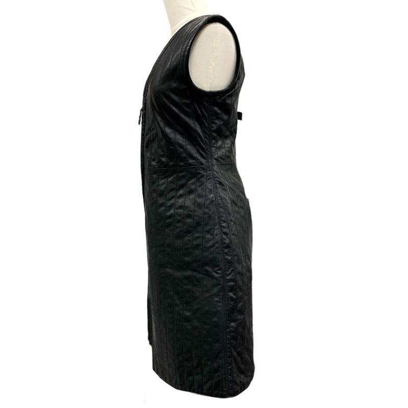 Louis Vuitton Pinstripe Leather Fitted Dress Sleeveless Monogram Black