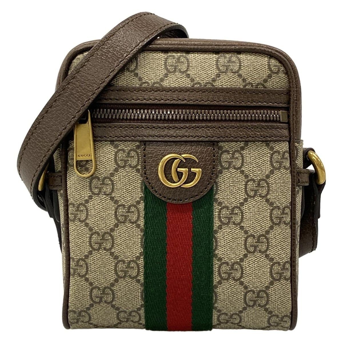 Gucci Shoulder Bag Ophidia Mini Beige Ebony Dark Brown Leather