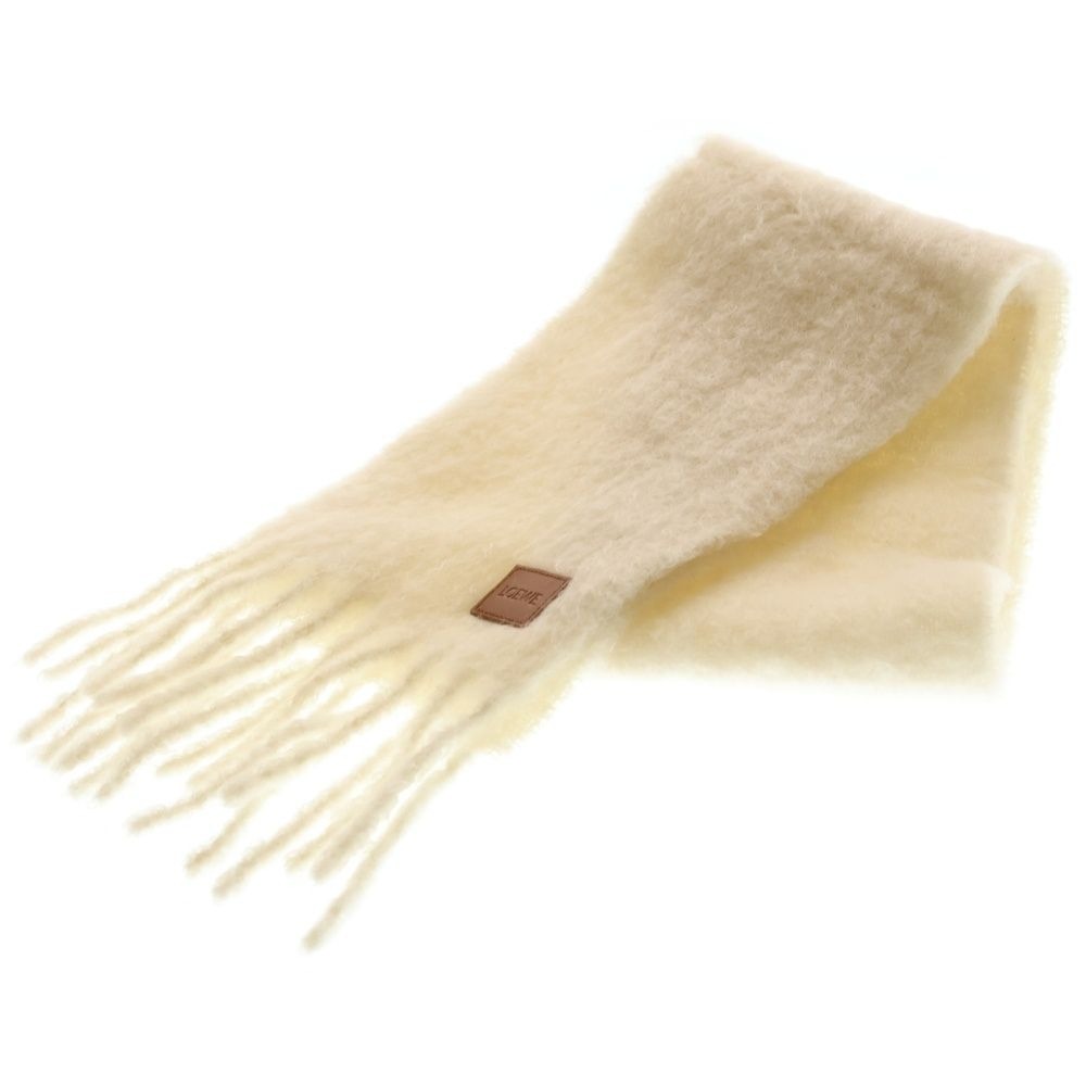 Loewe Logo Anagram Fringe Scarf Mohair Wool Ivory