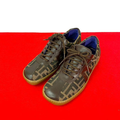 Fendi FF Zucca Pattern Leather Canvas Sneakers Size 37 Shoes