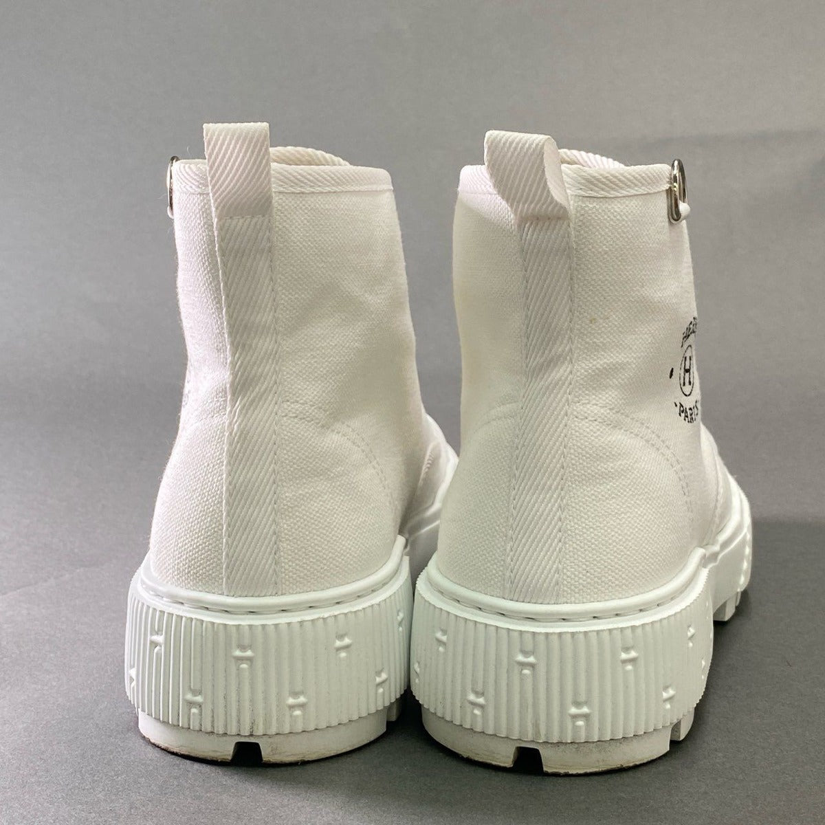 Hermes J4 Italian Short Boots High Cut Sneakers Logo Print 36 White Canvas — view 4