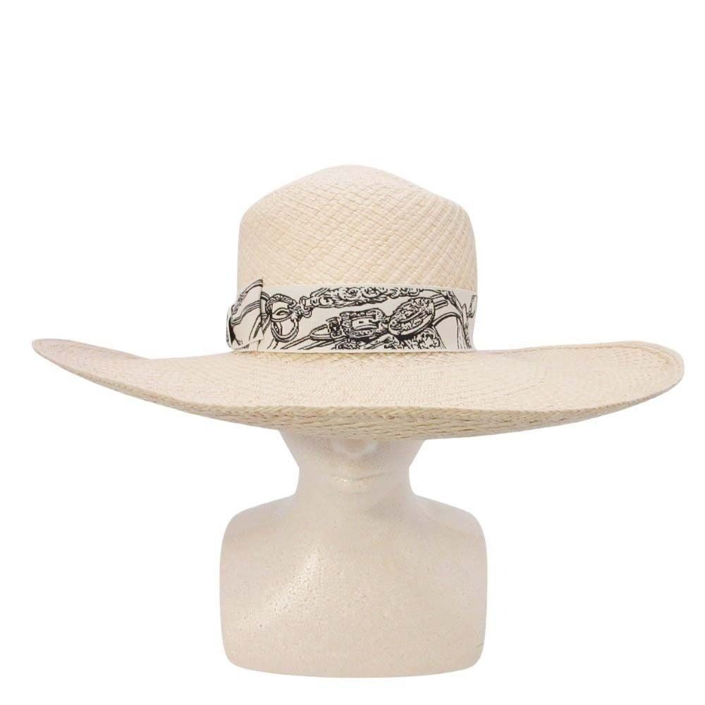 Hermes Brides de Gala Wide Brim Straw Hat Ex a Dos le 56 cm Beige