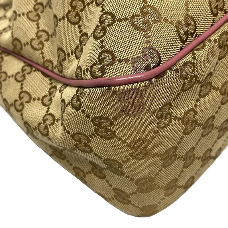 Gucci Tote Bag Sookie GG Pattern 296835 Beige Dark Brown And Pink Leather