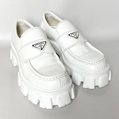 Prada Monolith Brushed Leather Loafers 6.5 White