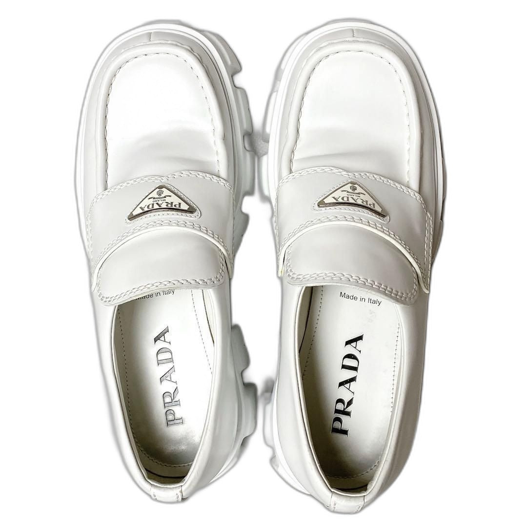 Prada Monolith Brushed Leather Loafers 6.5 White — view 2