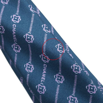 Chanel Necktie Coco Mark Camellia 9.5cm (3.74in) Silk Blue and Pink Flowers