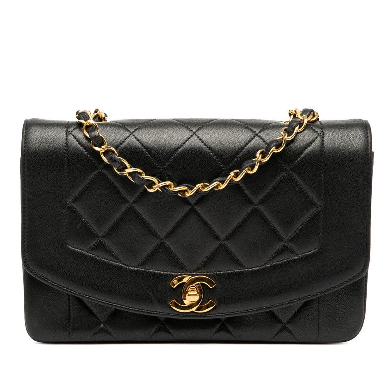 Chanel Diana Matelasse 23 Coco Mark Chain Shoulder Bag Black Lambskin Women