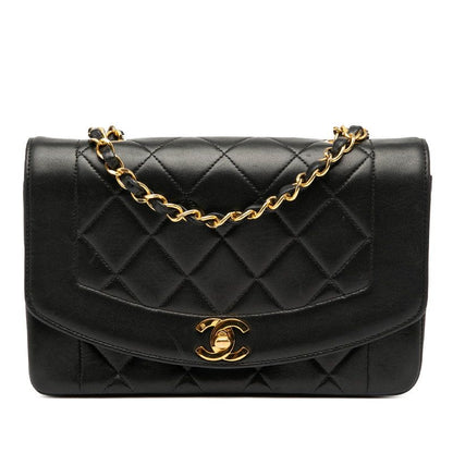 Chanel Diana Matelasse 23 Coco Mark Chain Shoulder Bag Black Lambskin Women