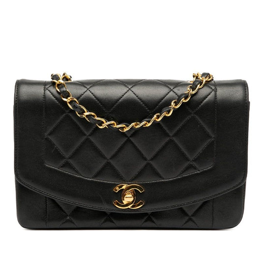 Chanel Diana Matelasse 23 Coco Mark Chain Shoulder Bag Black Lambskin Women