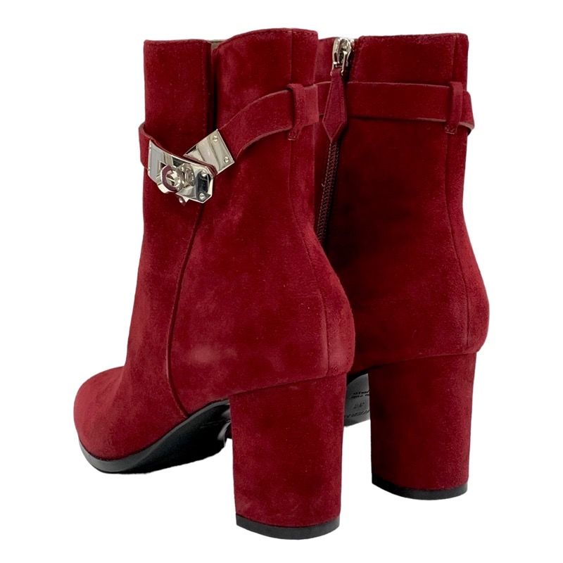 Hermes Saint Germain Boots Short Boots Shoes Kelly Hardware Suede Red Silver