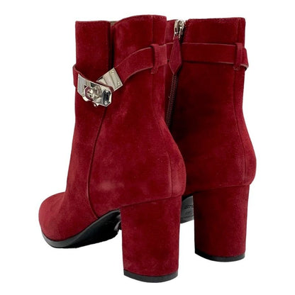 Hermes Saint Germain Boots Short Boots Shoes Kelly Hardware Suede Red Silver
